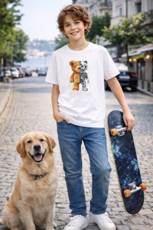 Teddy ayıcık Robotic Baskılı Erkek Çocuk T-shirt %100 Pamuk