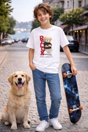Teddy ayıcık Relax Baskılı Erkek Çocuk T-shirt %100 Pamuk