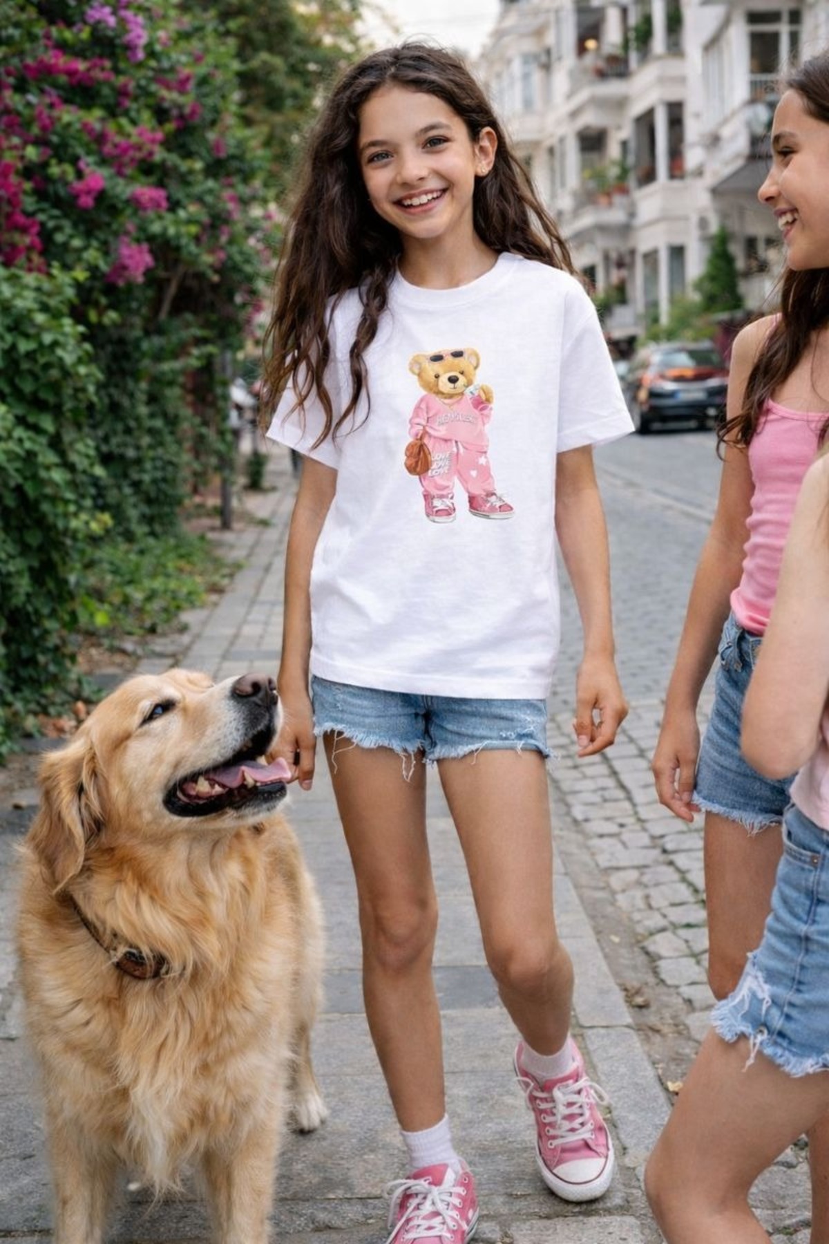 Teddy ayıcık Love Baskılı Kız Çocuk T-shirt %100 Pamuk