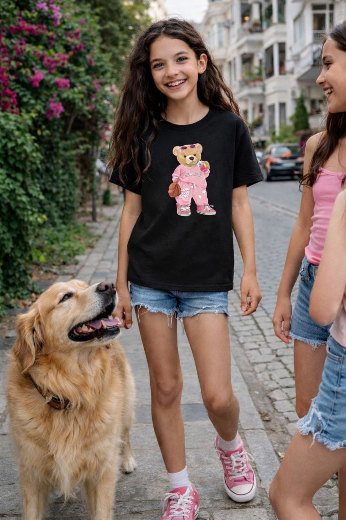 Teddy ayıcık Love Baskılı Kız Çocuk T-shirt %100 Pamuk