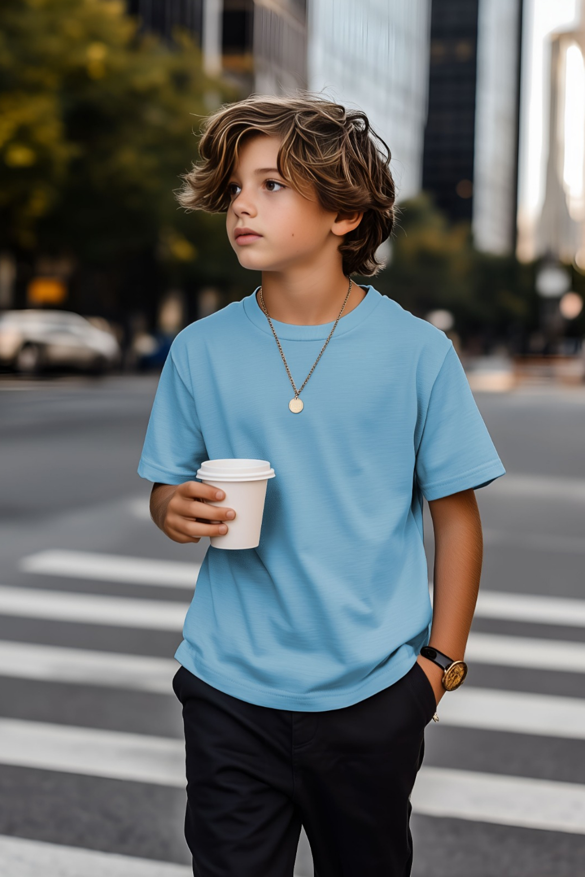 Mavi Çocuk T-shirt Unisex | %100 Pamuk | - Görsel 2