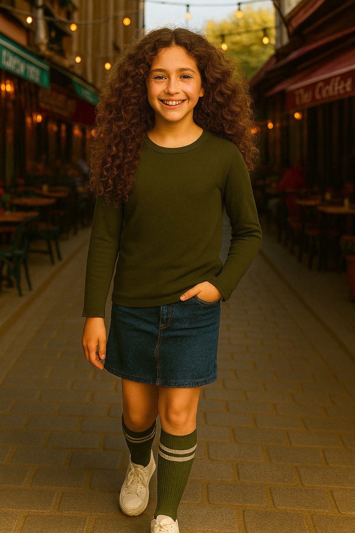 Haki Çocuk Uzun Kollu T-shirt Kız - Erkek Unisex %100 Pamuk - Görsel 2