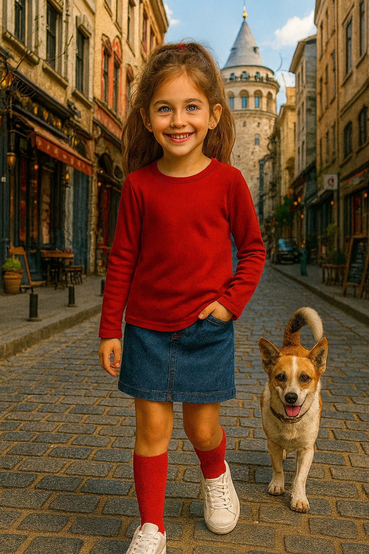 Kırmızı Çocuk Uzun Kollu T-shirt Kız - Erkek Unisex %100 Pamuk - Görsel 3