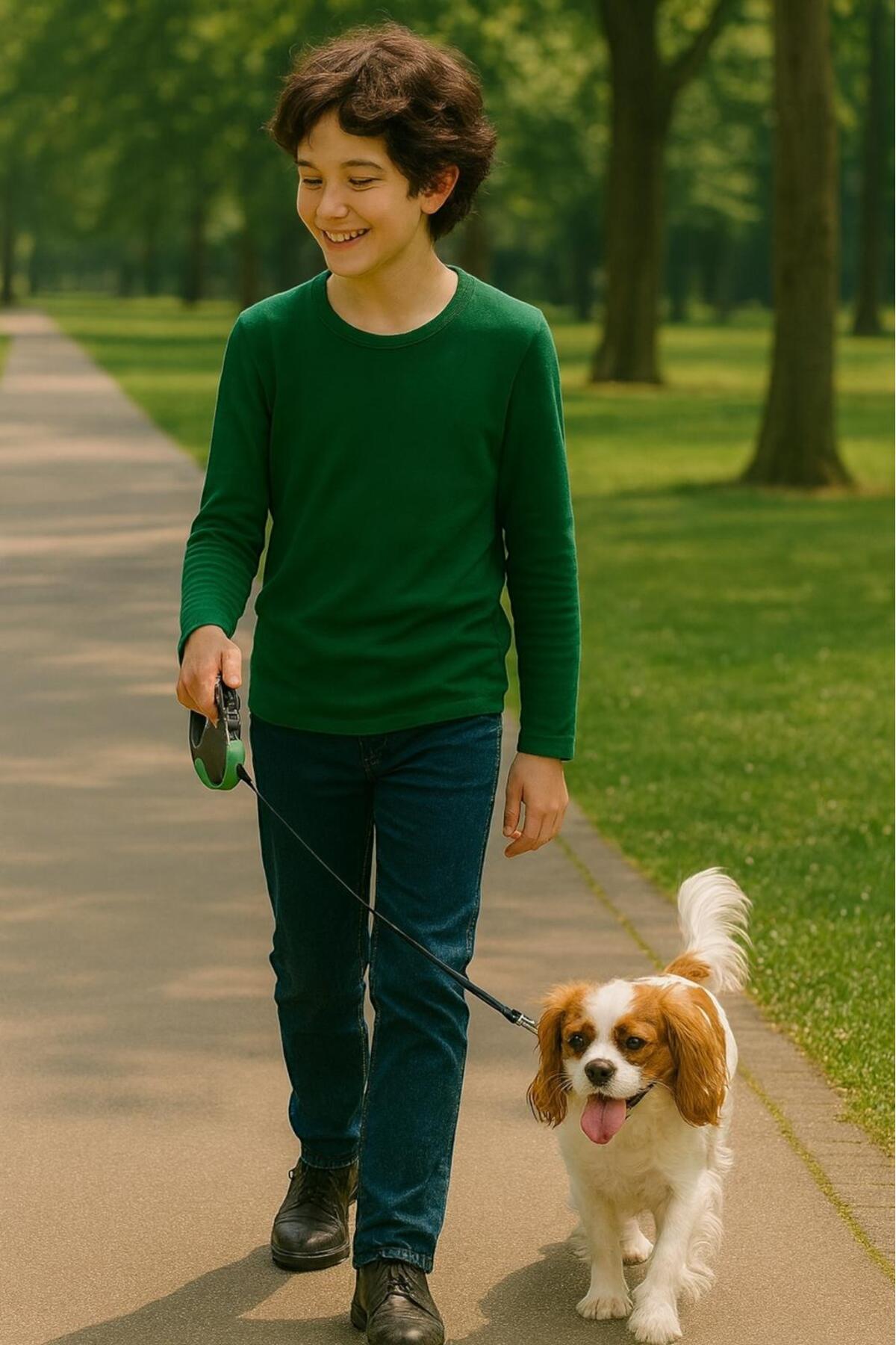 Nefti Yeşil Çocuk Uzun Kollu T-shirt Kız - Erkek Unisex %100 Pamuk - Görsel 2