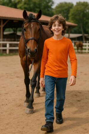 Oranj Çocuk Uzun Kollu T-shirt Kız - Erkek Unisex %100 Pamuk