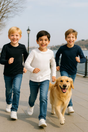 3'lü Süper Pack Siyah/Beyaz/Lacivert Çocuk Uzun Kollu T-shirt Kız - Erkek Unisex %100 Pamuk