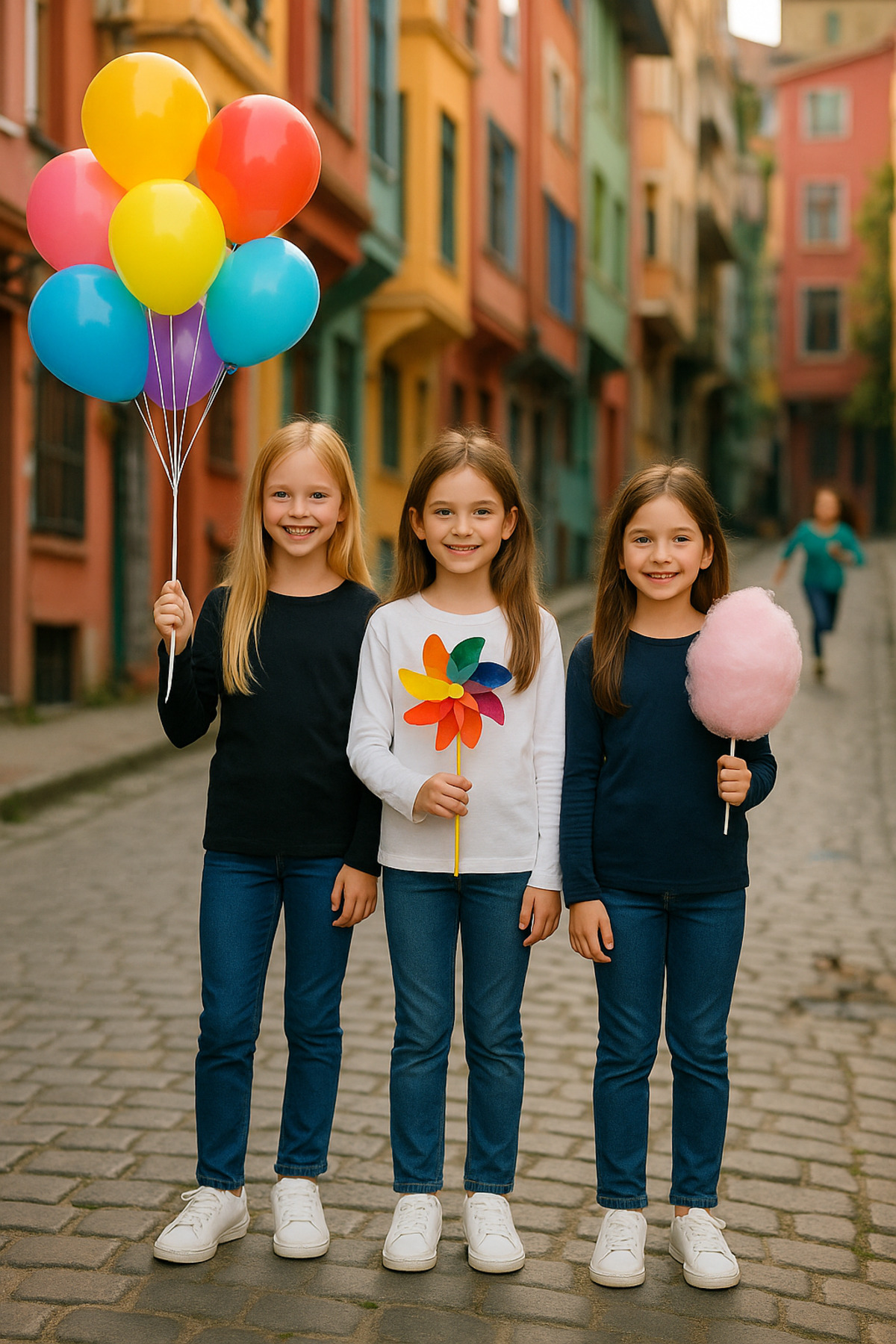 3'lü Süper Pack Siyah/Beyaz/Lacivert Çocuk Uzun Kollu T-shirt Kız - Erkek Unisex %100 Pamuk - Görsel 2