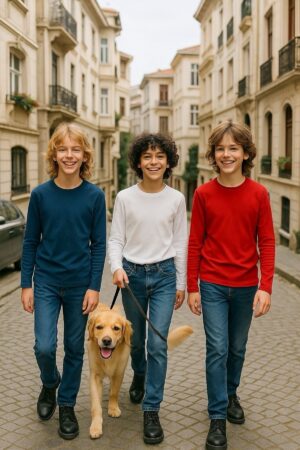 3'lü Süper Pack İndigo/Beyaz/Kırmızı Çocuk Uzun Kollu T-shirt Kız - Erkek Unisex %100 Pamuk