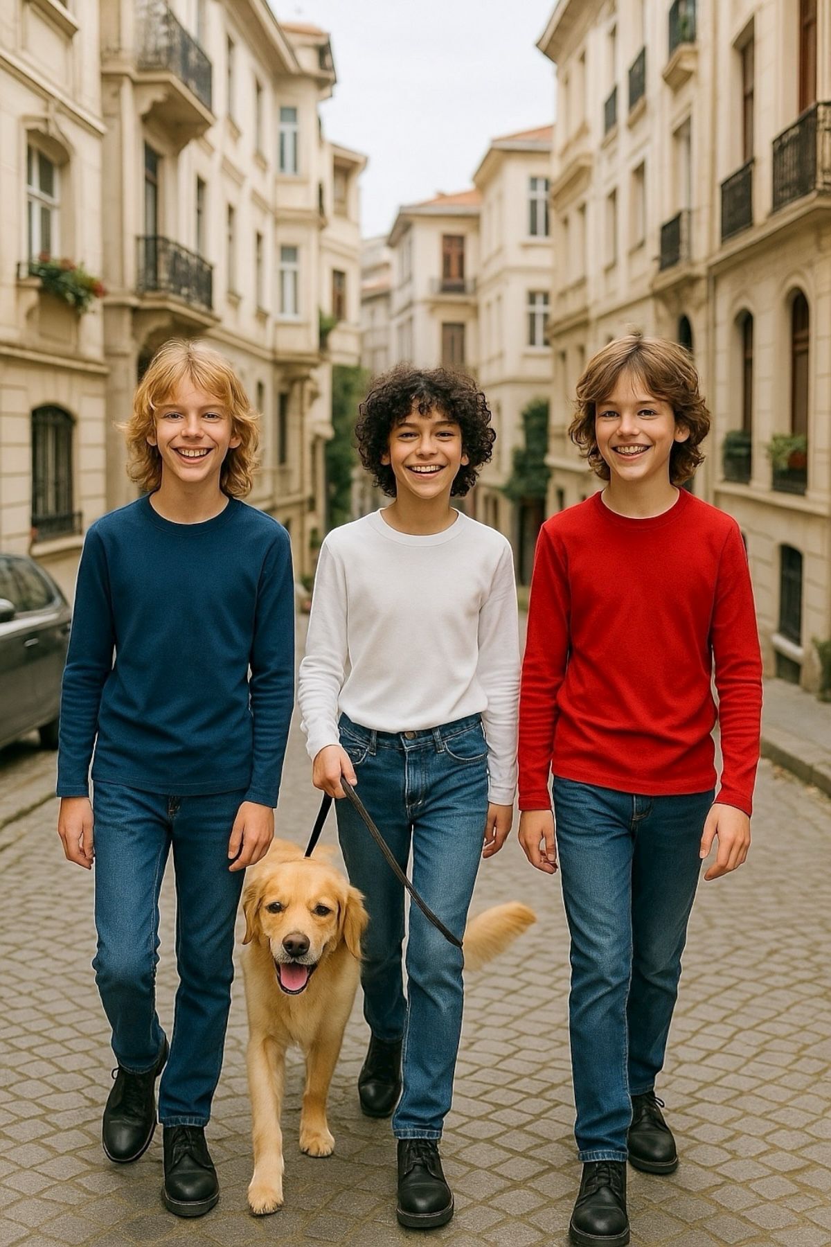 3'lü Süper Pack İndigo/Beyaz/Kırmızı Çocuk Uzun Kollu T-shirt Kız - Erkek Unisex %100 Pamuk