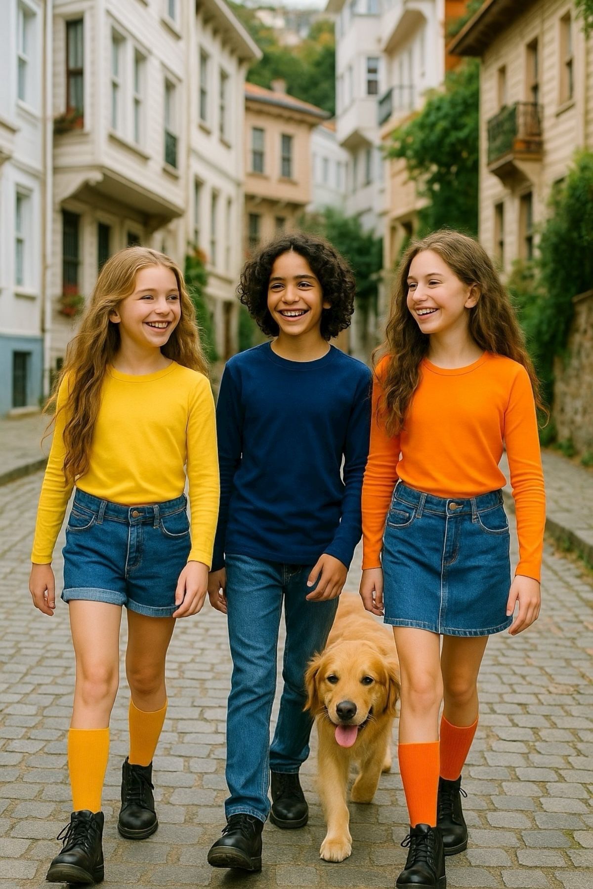 3'lü Süper Pack Sarı/Lacivert/Oranj Çocuk Uzun Kollu T-shirt Kız - Erkek Unisex %100 Pamuk - Görsel 2