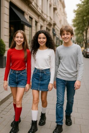 3'lü Süper Pack Kırmızı/Beyaz/Grimelanj Çocuk Uzun Kollu T-shirt Kız - Erkek Unisex