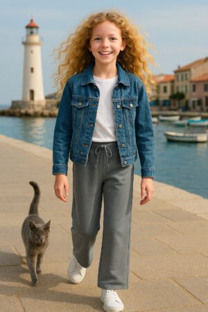 Bol Paça Gri Eşofman Alt Okul ve Günlük Kullanıma Uygun Kız Erkek Unisex