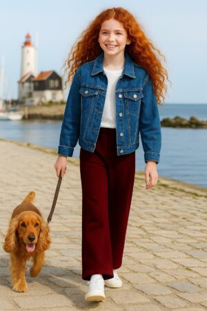 Bol Paça Vişne Eşofman Alt Okul ve Günlük Kullanıma Uygun Kız Erkek Unisex